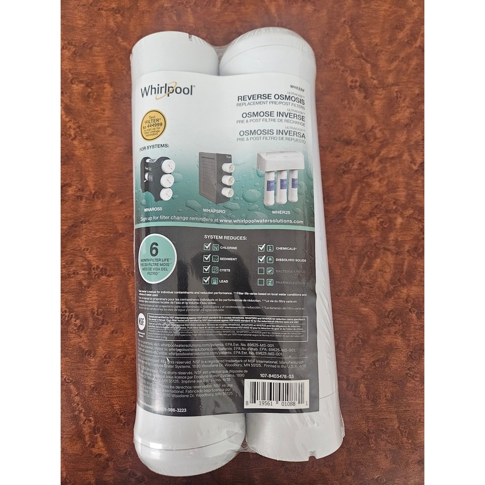 Whirlpool Reverse Osmosis Replacement Filters WHEERF OS White UltraEase 2-Pack